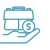 Briefcase and dollar coin on hand