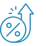 Percentage symbol with upward arrow
