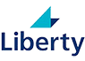 Blue triangular Liberty logo design.